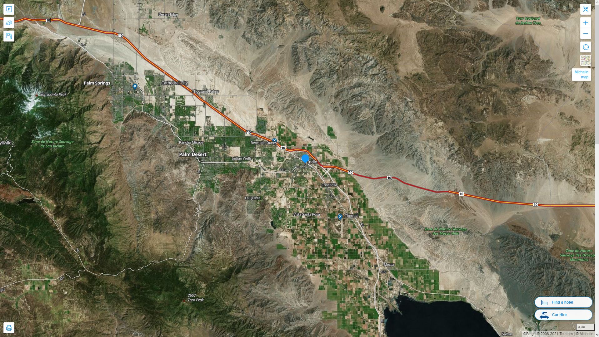 Indio California Highway and Road Map with Satellite View